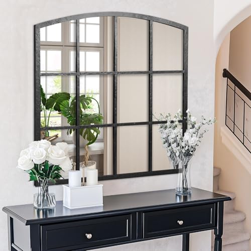 Hand-Forged Black Window Pane Mirror, 36" x 36" Decorative Mirror - color: Forged Black, size: 36"L x 36"W