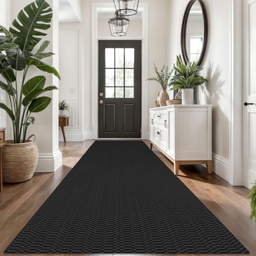 KOZYFLY 3x14 Long Runner Rug, Washable Non Slip Hallway Rug, Black/Grey - color: Black/Charcoal Grey, size: 3' x 14' (Rectangular)