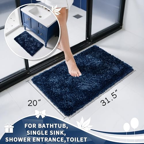 Yimobra Chenille Bathroom Rugs Non Slip, Extra Thick Soft Absorbent Bath Rug 31.5x20 Inch, Machine Washable Quick Dry Bath Mat for Bathroom Floor, Tub and Shower, Home Decor Accessories, Blue - color: Blue, size: 31.5" X 20"