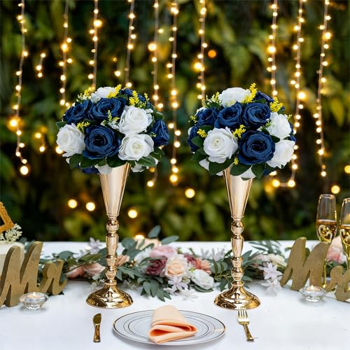 Flower Centerpieces Wedding Tables: Navy Blue & White, 2 Packs - color: Navy Blue & White