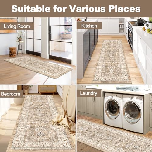 LOKHOM 2x5 Hallway Runnner Rugs, Boho Non-Slip Washable Kitchen Rugs, Beige - color: Beige Brown, size: 2' x 5' (Runner)
