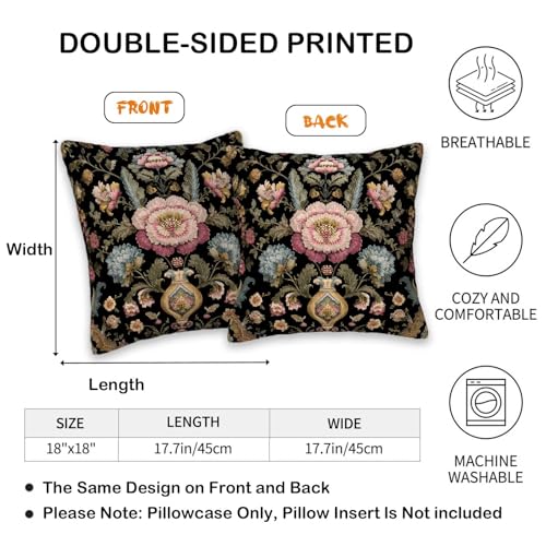 Vintage Floral Throw Pillow Covers 18x18 Set of 2, Ornate Botanical Decorative Pillow Cases for Couch Sofa Bed Living Room Bedroom Victorian Gothic Home Decor - color: Baroque Floral