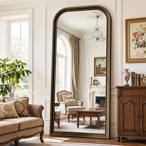 71"x32" Full Length Mirror with Stand, Arched PU Frame - color: Antique Bronze