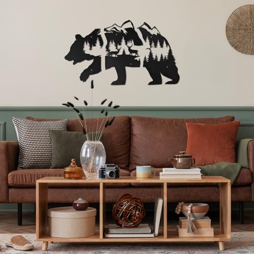 Sanwarm Wall Decor, 3 Pieces, Black Metal, for Home Bear Mountain - color: Bear