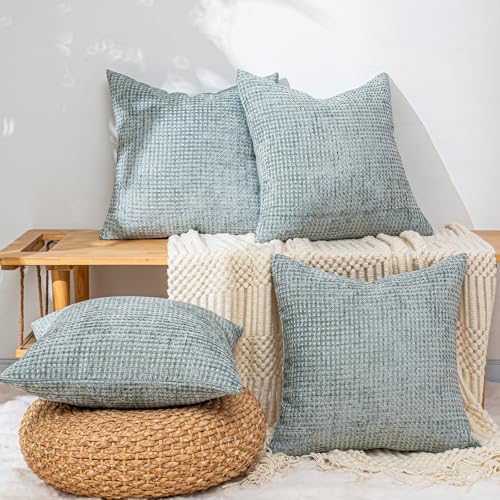 Pack of 4 Throw Pillow Covers 16x16” Boho Cushion Covers for Living Room - color: Aquamarine, size: 16" x 16" (Pack of 4)