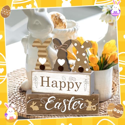 Britimes Tiered Tray Decor Set, 4 Pack, Wooden Table Sign, Bunny Easter - style: Happy Easter