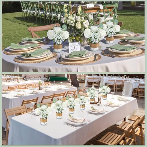 43 Pcs/ 6 Set White Rose Mason Jar Table Centerpiece Mason Jar Vases - size: Rose