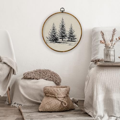 XPH Christmas Tree Round Wall Art Framed, Christmas Circle Wall Decor, Rustic Farmhouse Winter Holiday Xmas Tree Hanging Canvas Prints for Home Bedroom Living Room Decoration, 10x10 Inch - color: Christmas 43