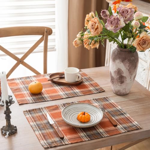AQOTHES Fall Plaid Placemats Set of 4, Orange Checkered Table Mats 12×18 - color: Orange