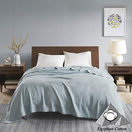 Madison Park 100% Egyptian Cotton Summer Blanket Full Queen Size Light Blue - color: Light Blue, size: Full/Queen