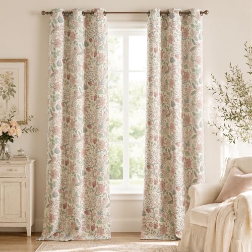 jinchan Pink Blackout Curtains Floral Drapes Farmhouse W38×L96 2 Panels - color: Floral Pink on Cream, size: 38"W x 96"L (Pack of 2)