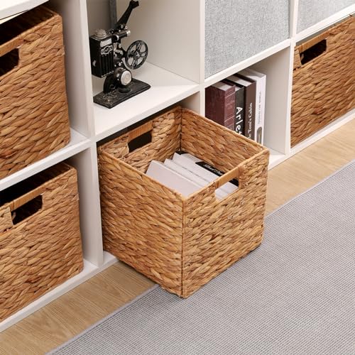 11x11in Storage Baskets 2 Pcs Water Hyacinth Basket,Handwoven Storage Cubes