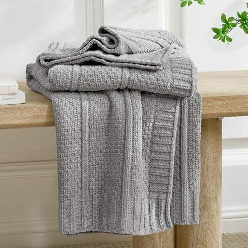 Amélie Home Chenille Knit Throw Blanket, Mist Gray 50"x60" - color: Mist Gray, size: 50" X 60"