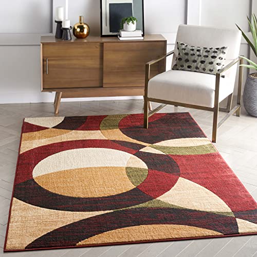 Well Woven Dulcet Bingo Red Modern Geometric Area Rug (5'3" x 7'3") - color: Red, size: 5'3" x 7'3" (Rectangular)