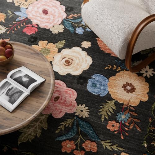 4x6 Washable Small Bedroom Rug: Living Room Area Rugs Non Slip Throw Carpet - color: Black Floral, size: 4' x 6' (Rectangular)