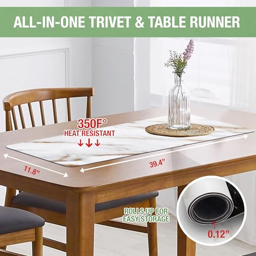 RIMONA'S Heat Resistant Table Runner Trivet Mat - Reversible Marble, 40" - color: 2 Sides - White and Black Marble