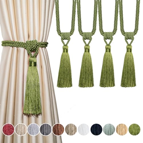 4 Pack Curtain Tiebacks Handmade Tassel Rope Curtain Holdbacks - color: Green, size: 4p