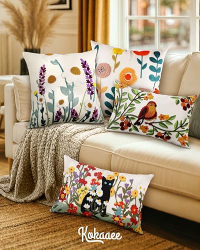 Embroidered Throw Pillow Cover, 20x20 Inch, Botanical - color: Plants, size: 20" x 20" (Pack of 1)