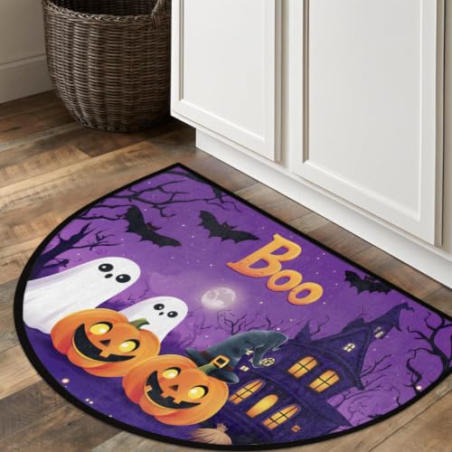 Halloween Half Round Door Mat Outdoor Doormat Bedroom Entrance Rug A1 - color: A-31 Halloween Pumpkin Ghosts