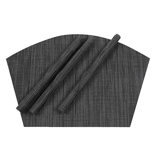 SHACOS Small Round Table Placemats Wedge Placemat Set of 4 Non Slip Heat Resistant Woven Vinyl Table Mats Wipe Clean Indoor Outdoor (4, Black Gray) - color: Black Gray