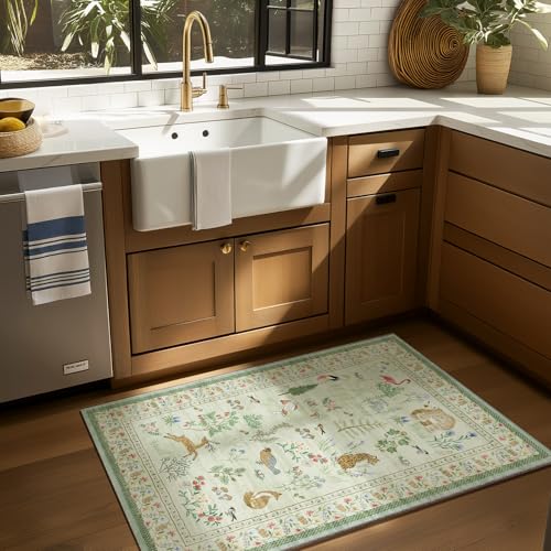 Washable Door Mat Indoor Entrance: 2x3 Entryway Rugs Small Area Rug Non-Slip Low Pile Soft Kitchen Rug for Front Door Indoor Entrance Entry Bedside Kids Room - color: Animal-light Green, size: 2' x 3' (Rectangular)