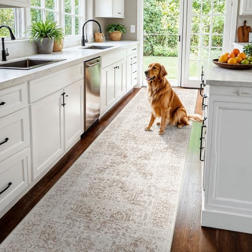 3x15 Washable Hallway Runner Rug: Long Vintage Soft Non Slip Rug IvoryBeige - color: Ivory/Beige, size: 3x15