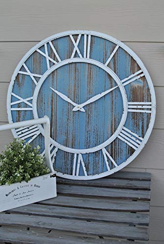 30" Coastal Wall Clock - Metal & Solid Wood Noiseless Weathered Beach Blue Wall Clock - color: Coastal Blue, size: 30-inch