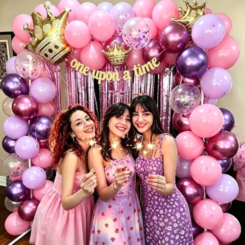 Pink and Purple Party Balloons, 50Pcs 12 Inch Purple Pink Balloons, Metallic Pink Purple Latex Balloons Birthday Party Balloons for Birthday Wedding Bridal Shower Party Decorations - color: Pink Purple