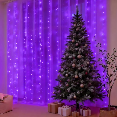 300LED Fairy Curtain Lights 9.8ft x 9.8ft LED Dimmable Twinkle Lights - color: Purple