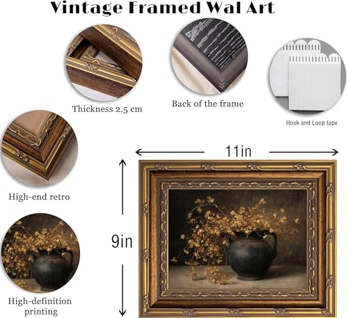 Kouserlin Vintage Dark Floral Framed Wall Art Moody Floral Wall Decor 9×11 - color: 【 Dark flowers】, size: 11''L×9''W