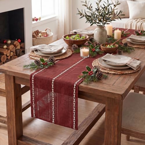 Artoid Mode Red Rustic Cotton Linen Table Runner 13x36 Inch - color: Red, size: 13" x 36"