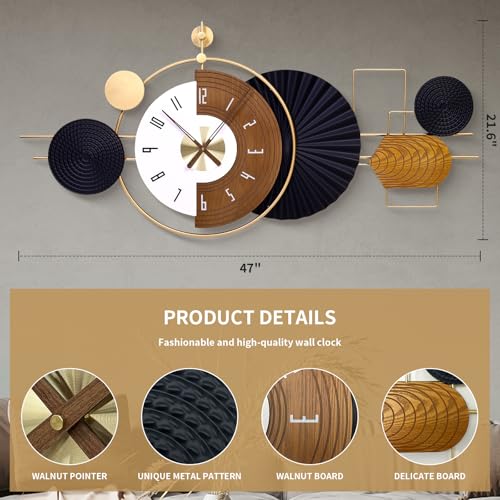 47X21.6inch Extra Large Wall Clock Battery Operated - color: Black47x21.6inch, size: Large