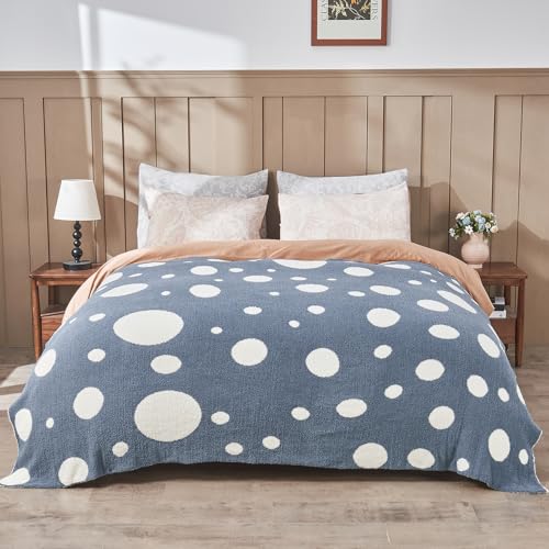 CozeCube Reversible Knitted Throw Blanket,Dusty Blue White Polka Dot50 x60 - color: D-dusty Blue and White, size: 50"x60"