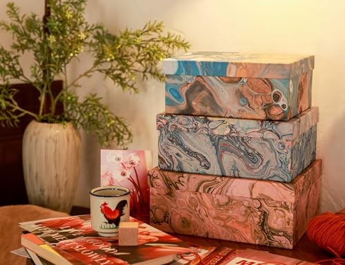 3-Piece Decorative Storage Boxes with Lids, Pigment Design, Table Decor, Cardboard Paperboard Keepsake box Set, Photo Storage Box for Memory, Home Decor, Modern Decoration Organizer - color: PIGMENT