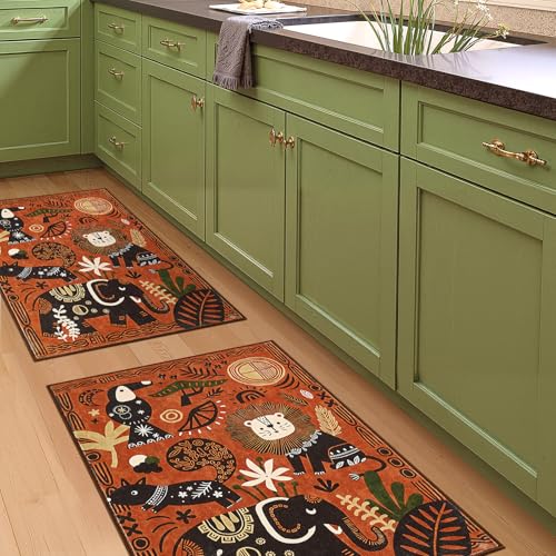 jinchan 2x3 Cute Area Rug Kids Washable Fun Rug Terracotta Boho Jungle Mat - color: Jungle Parade Orange, size: 2' x 3' (Rectangular)