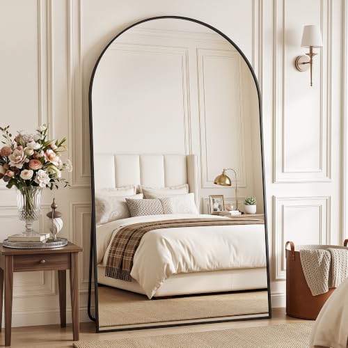 Antok 72" x 44" Arched Full Length Floor Mirror, Aluminum Frame, Black - color: Black, size: 72"L x 44"W