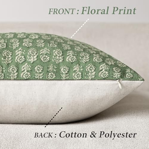 Foindtower Decorative Floral Print Throw Pillow Covers 18×18 Forest Green - color: Forest Green, size: 18" x 18" (Pack of 2)