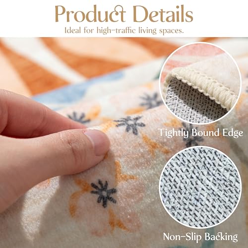 MUJOO 2x3 Washable Rug Floral Small Area Rugs Non Slip Low-Pile Beige - color: Beige, size: 2' x 3' (Rectangular)