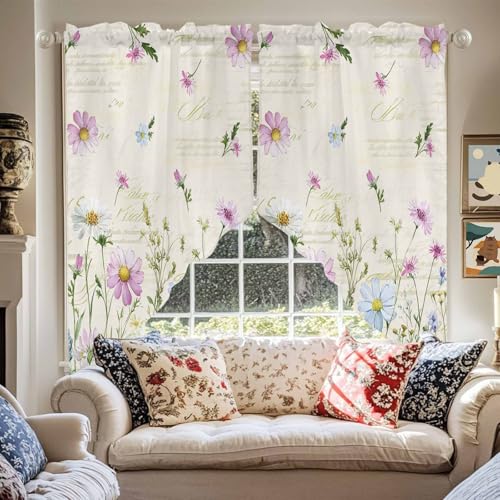 Botanical Flowers Swag Valances Kitchen Curtains 36 Inches Length, Pink Blue Floral Plants Tier Drapes Swag Topper, Farmhouse Country Short Window Treatments for Small Windows Cafe 2 Panels 28"x36" - color: Pink Blue Green, size: 28"W x 36"L (Pack of 2)
