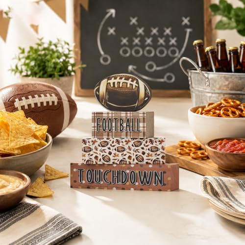 Smile Fall Wooden Decor Signs Football Plaque FOOTBALL FALL Y'ALL Tiered Tray Tabletop Signs for Autumn Harvest Thanksgiving Home Decor - style: Fall Football