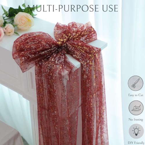 Snowkingdom 3Pcs 10Ft Burgundy Gold Gauze Sheer Table Runner - color: Burgundy Gold, size: 10FT/3Pcs