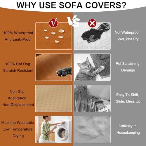 STACYPIK Waterproof Orange Sofa Cover Non-Slip Scratch Proof Couch Cover - color: A-waterproof-orange, size: XX-Large Size(71" X150")