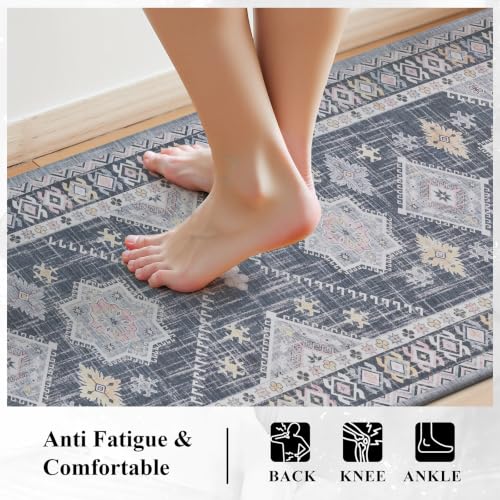 Ileading Anti Fatigue Kitchen Mat, Non Slip Cushioned Standing Floor Mat, Waterproof Kitchen Runner Rug, Farmhouse Comfort Padded Mat for Sink, Laundry, Office, Blue, 24''x71'' - color: Blue