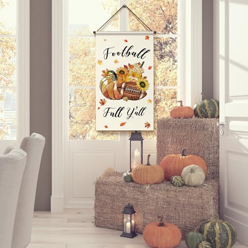 Tegeme 3 Pcs Fall Football Door Sign Flag Decoration Autumn Hanging Banner - style: Football