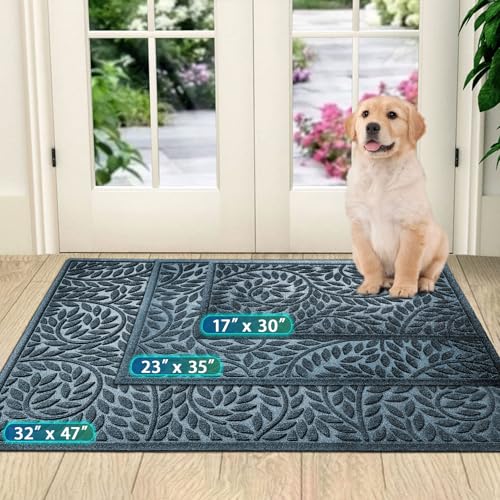 Bulijojo Front Door Mat Entrance,Durable Heavy Duty Welcome Mat,Thick Absorbent Natural Rubber Non Slip Mat, Sturdy Entryway Blue 47"x32" - color: Blue, size: 2'8" x 3'11" (Leaf)
