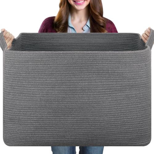 OIASKET 108L Extra Large Blanket Basket Living Room, 24.8" x 16.2" x 16.2" - color: Dark Grey, size: 24.8" x 16.2" x 16.2"