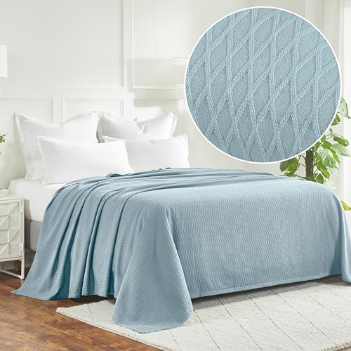 Superior Diamond Weave All-Season Cotton Blanket, Cover for Home, Couch, Bed, Soft, Warm Blankets, Boho Aesthetic, Comfy, Cozy, and Cute Covers, Decorative Bedding Essentials, Full/Queen, Aqua - color: Aqua, size: Full/Queen