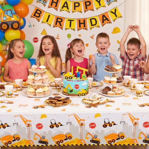 3 Pack Plastic Construction Tablecloths, Disposable Birthday Tablecloth - color: Construction