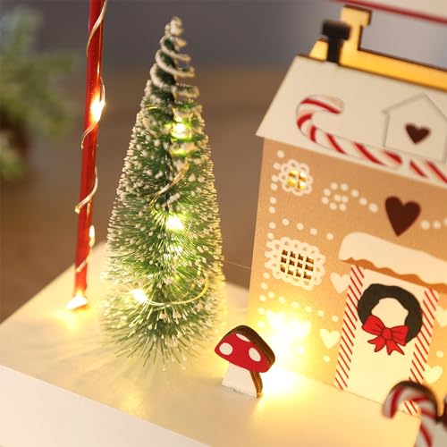 Christmas Tabletop Decoration, Wooden Lighted Decorations, Battery Operated Christmas Indoor Table Decorations (Candy Cane Lane & Giftbox) - style: Candy Cane Lane & Gift Box