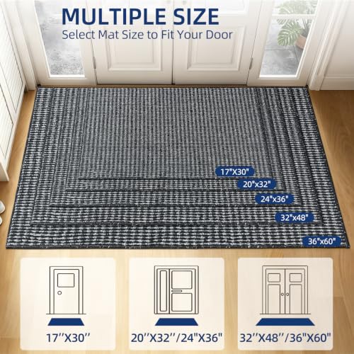 Indoor Door mat 24"x36", Dirt Trapper Door Mat, Non-Slip Washable Entrance Mat,Dirt Resistant and Absorbent Welcome Mat,Low-Profile Doormat for Entryways, Front Doors, and Indoor Entrances, Black/Grey - color: Black/Grey, size: 24"x36"